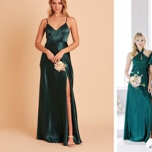 BIRDY GREY JAY DRESS SHINY SATIN EMERALD GREEN MAXI DRESS BRIDESMAIDS SMALL